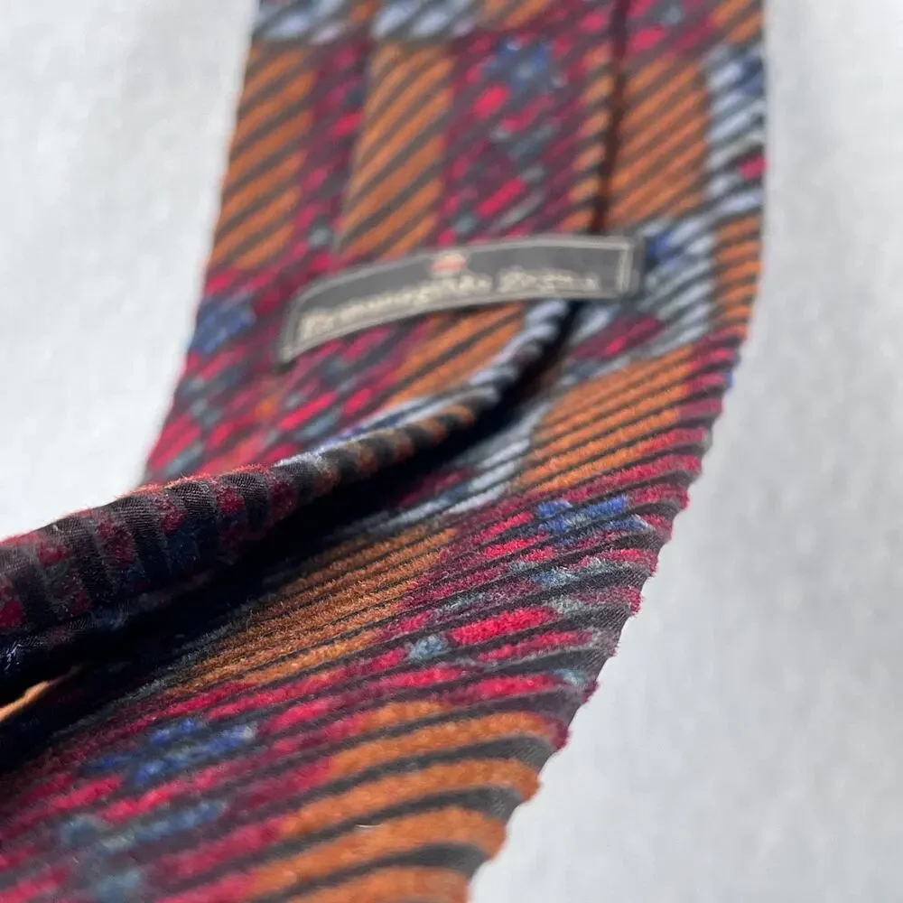Ermenegildo Zegna Neck Tie Silk Blend Brown Striped Textured Made In Italy Mens